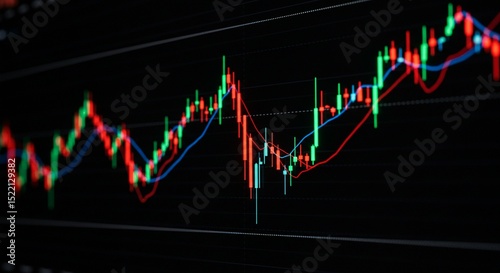 Colorful Stock Chart on Black Screen Displaying Financial Market Data
