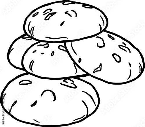 Five Sweet Cookies Stacked On Top Of Each Other Outlined In Black On A White Background