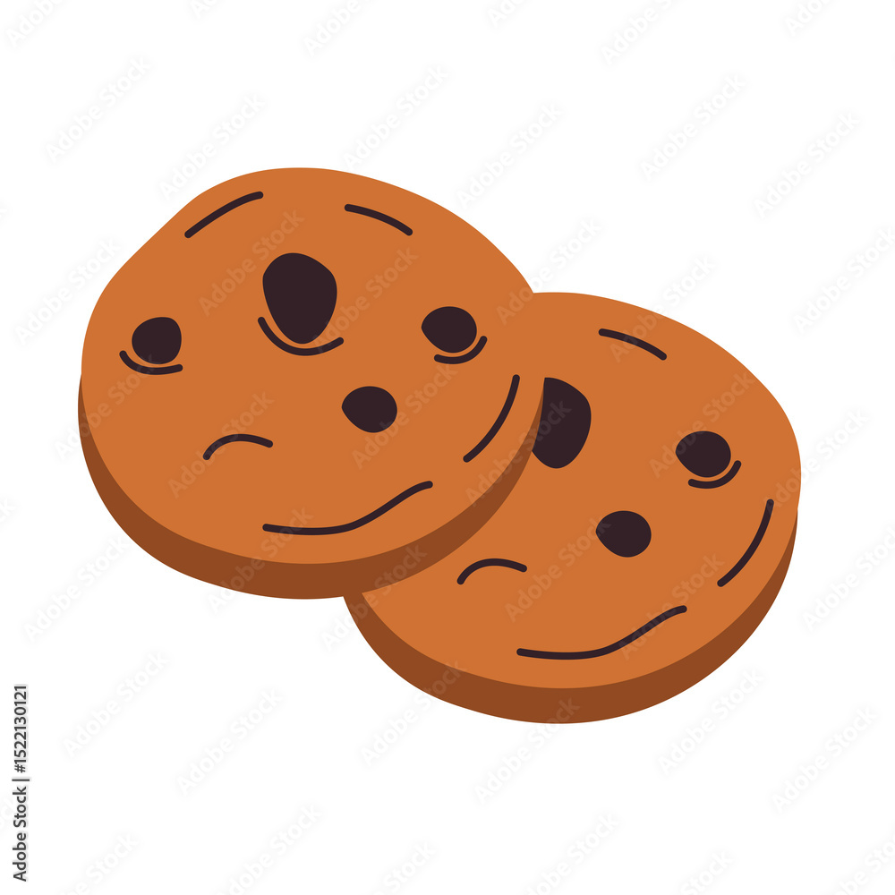 Fototapeta premium Chocolate chip cookie vector, cookies clip art, clip art cookies, clip art chocolate chip cookies, flat design vector illustration, isolated on white background