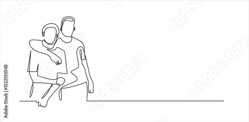 Continuous Line Drawing of Two Friends Hugging.