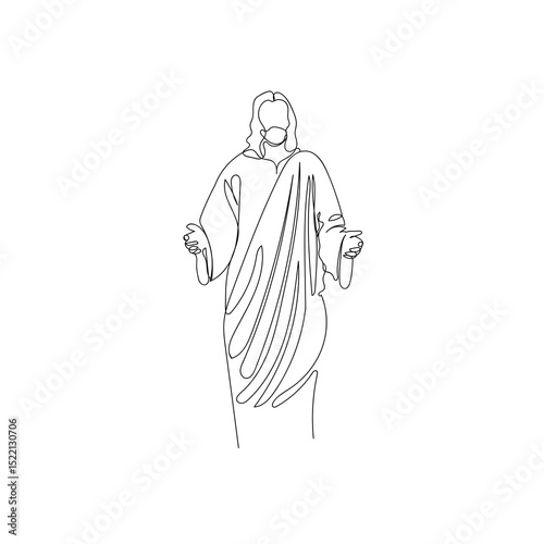 Jesus Christ One Line Drawing Vector Illustration.
