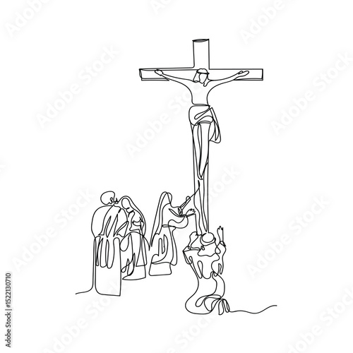 Jesus Christ Crucifixion, One Line Drawing Vector Illustration
