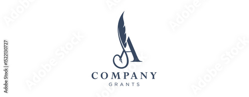 Letter A Quill Logo Vector Illustration on White Background.