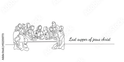 Last Supper Vector Illustration, One Line Drawing on White.