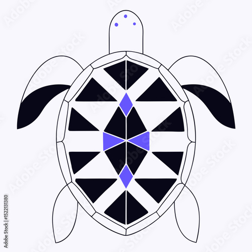 Stylized turtle with geometric shell in black and purple