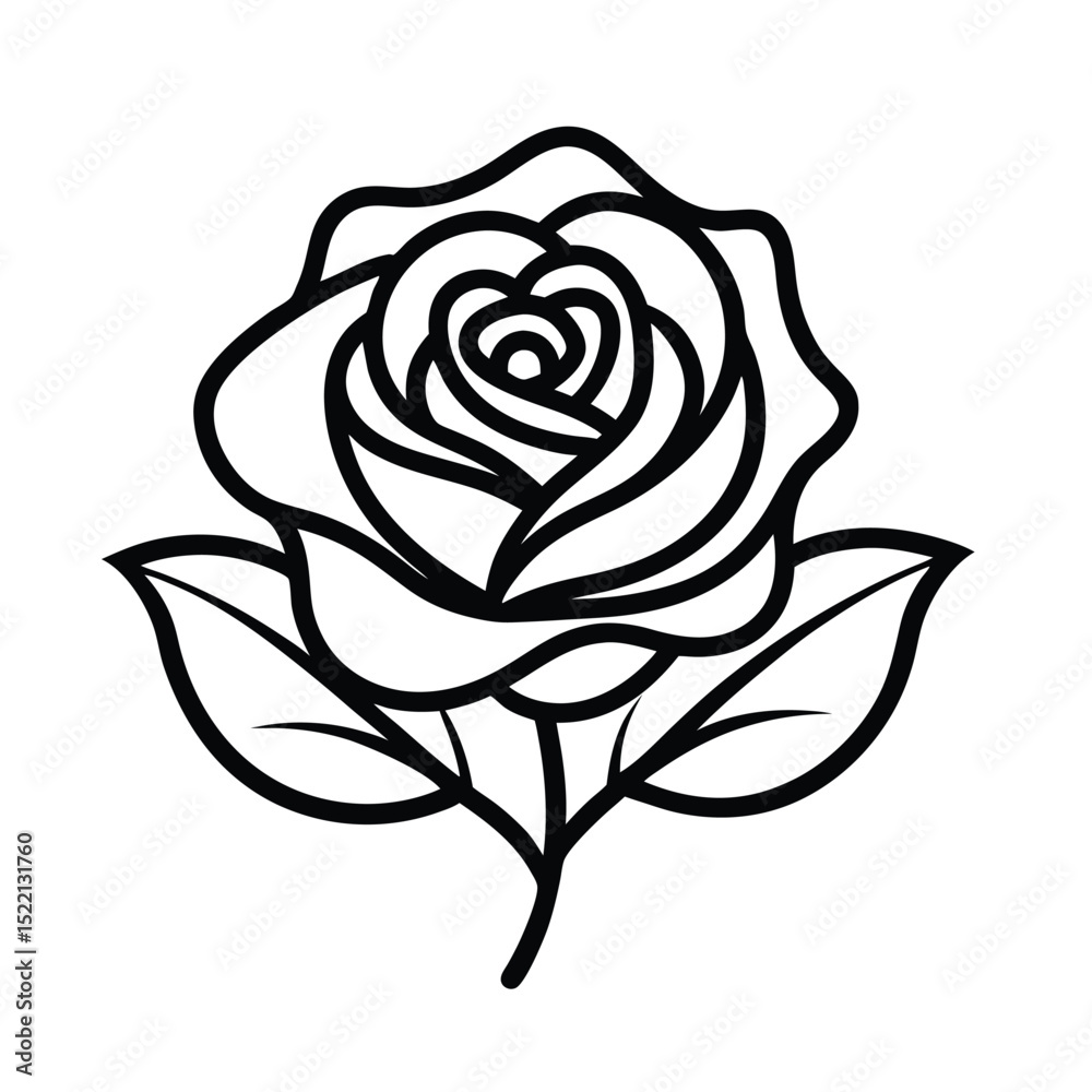 Elegant Black Rose Outline Vector Icon Perfect for Invitations, Logos, and Designs Elegant Black Rose Outline Vector Icon Perfect for Invitations, Logos, and Designs