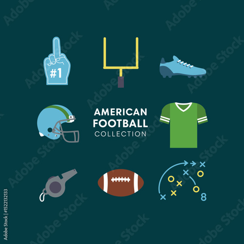 A flat design vector illustrations rugby american football elements