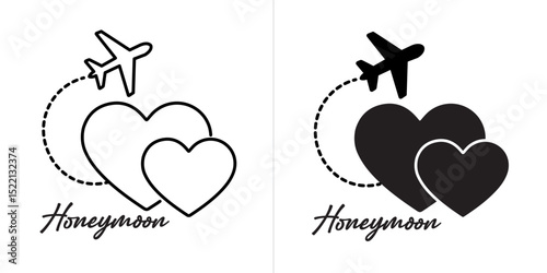 Honeymoon line and solid web icon set. Vector illustration