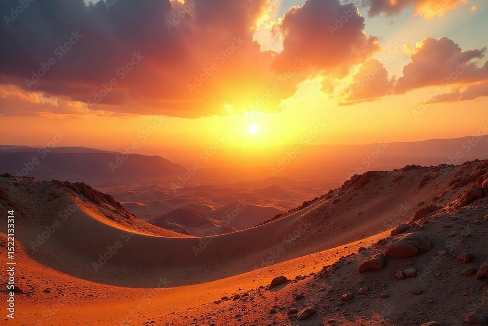 Fototapeta premium A majestic sunrise over the hills of the Negev Desert, symbolizing the divine presence and ancient land of Israel , devotion, scripture, hope