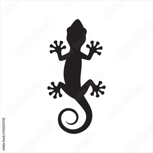Gecko Silhouette Icon – Minimal Vector of Lizard with Spread Legs and Curled Tail