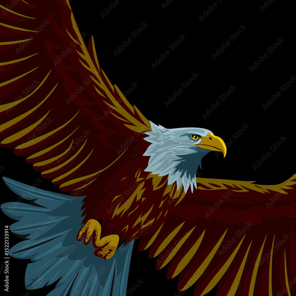 Fototapeta premium Illustration of an eagle with wings spread on black background