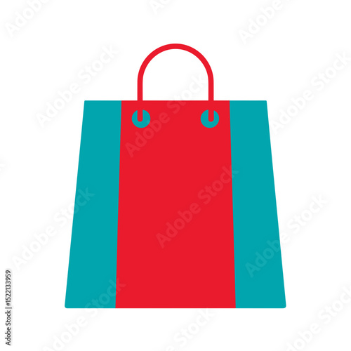 Shopping bag icon in bright red and teal, flat vector illustration
