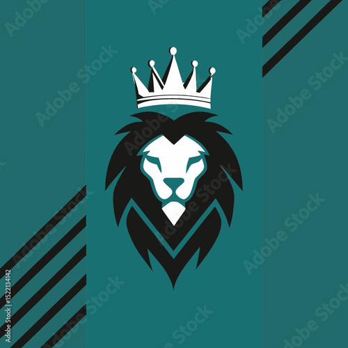 Illustration of a lion with a crown on a teal background
