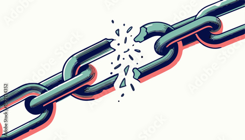 Broken Chain Link, Separation, Disconnection Illustration