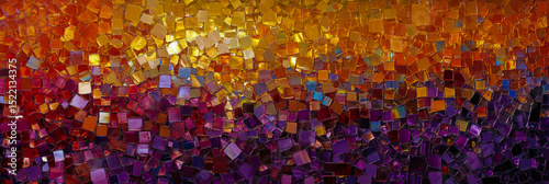 A vibrant composition of numerous shades and colors, each intricate piece features tiny, varied squares of multiple shapes and sizes, creating a dynamic and textured visual pattern.