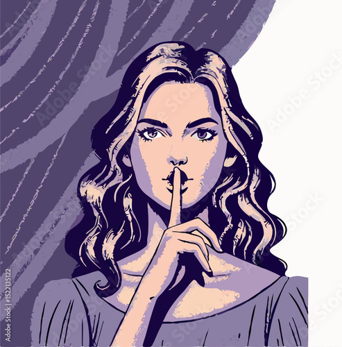Woman with Finger to Lips, Shhh, Secret, Illustration