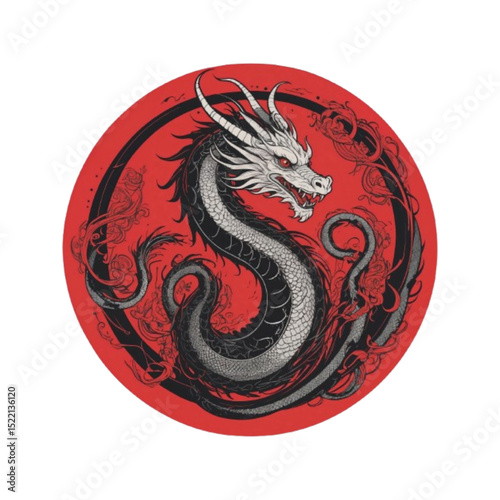 Majestic dragon illustration in bold black and red colors for tattoo design concept