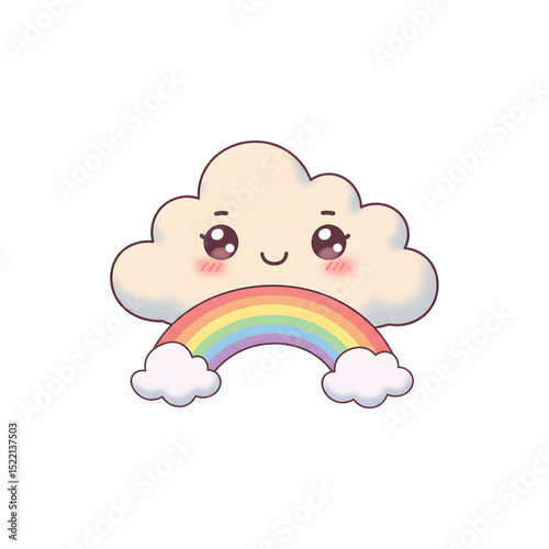 Happy cartoon cloud with a rainbow and blushing cheeks, symbolizing joy and bright moods.