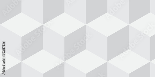 Seamless white geometric cube creative concept triangle overlapping overlap square technology background. geometric digital cubes fabric and wallpaper grid block texture background.	