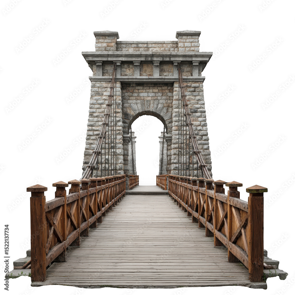 Fototapeta premium Stone suspension bridge architecture on white background