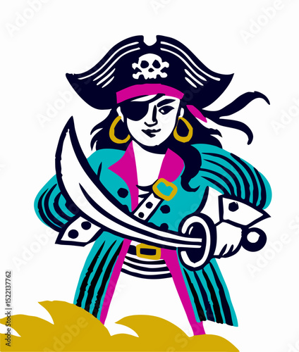 Stylish Female Pirate Cartoon Illustration