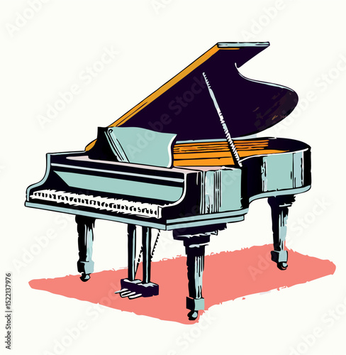 Grand Piano Illustration, Music Instrument Drawing, Vintage Style