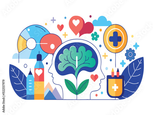 Mental health wellness concept illustration isolated on white background
