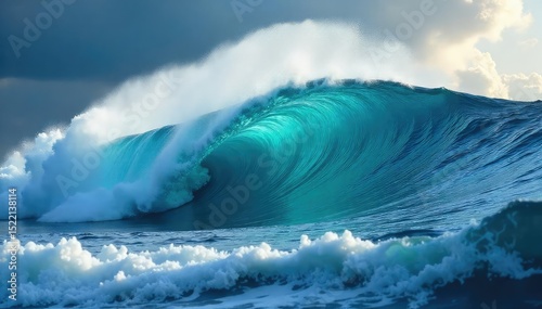 A majestic ocean wave crests, symbolizing leadership, power, and the untamed force of nature  Its powerful surge evokes a sense of command and unwavering strength , leadership, oceanic