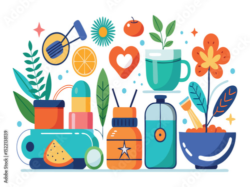 Vibrant wellness collection illustration isolated on white background

