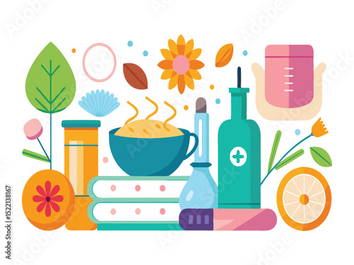 Natural wellness and beauty products collection isolated on white background
