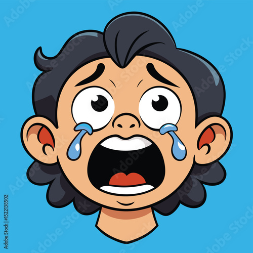 face contorted in a silent cry with streaming tears