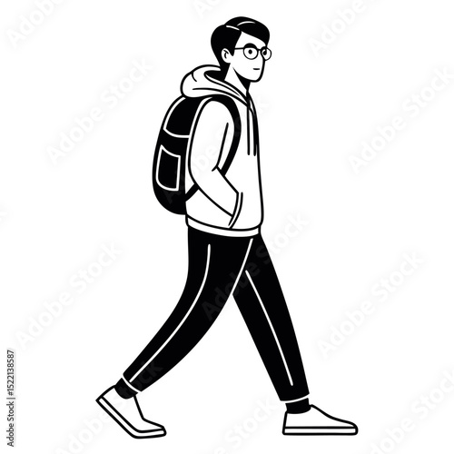 Person Walking Down The Street Illustration Vector Graphic Image