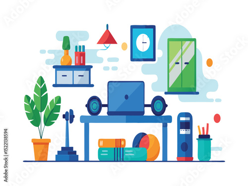 Modern home office workspace illustration isolated on white background

