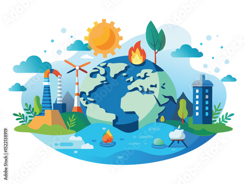 Global warming illustration earth climate change isolated on white background
