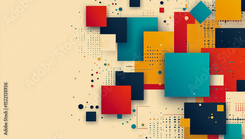 Abstract background featuring vibrant colorful squares and geometric shapes in a modern flat design style with clean lines and bold designs.