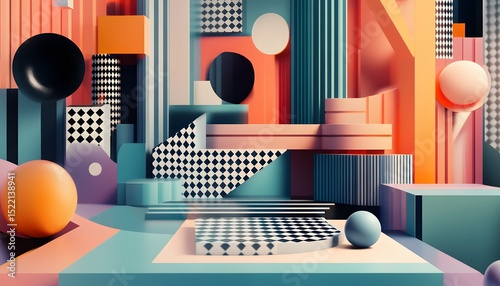Colorful abstract geometric shapes and forms in a stylized composition.