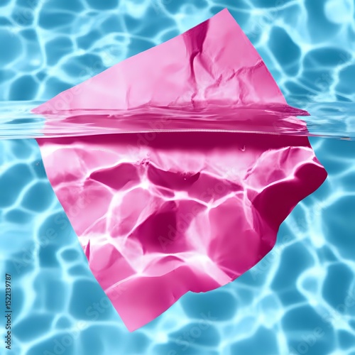 Pink Paper Submerged in Blue Water: An Abstract Study