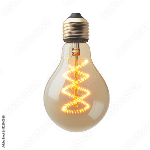 Glowing filament bulb illustration on transparent background