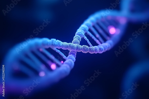 Futuristic Glowing DNA Double Helix in Blue Light