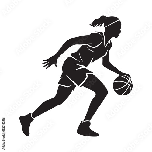 Dynamic Female Basketball Player Silhouette - Dribbling Action Sport Graphic