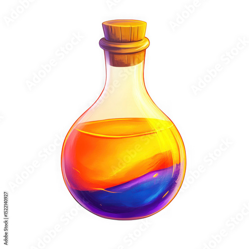 Potion bottle with liquid colors on transparent background