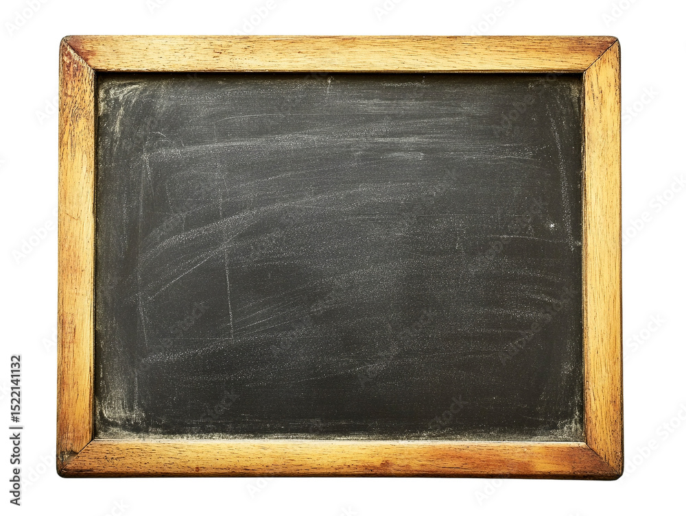 Fototapeta premium Vintage wooden frame chalkboard blank slate isolated on transparent PNG