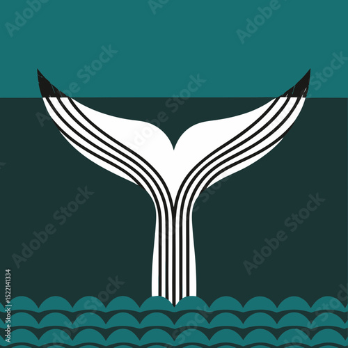 Stylized whale tail emerging from the ocean artwork view