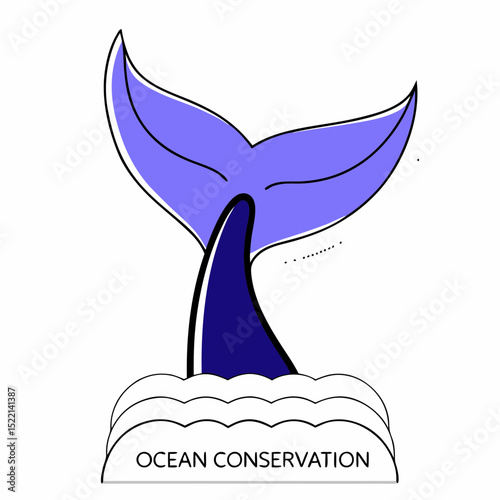 Illustration of a whale tail with ocean conservation text