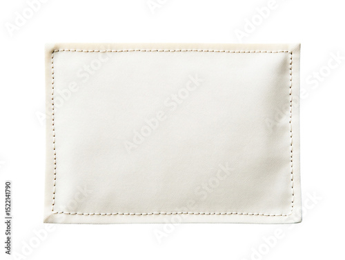 Blank cream fabric label with stitched edges isolated on transparent PNG