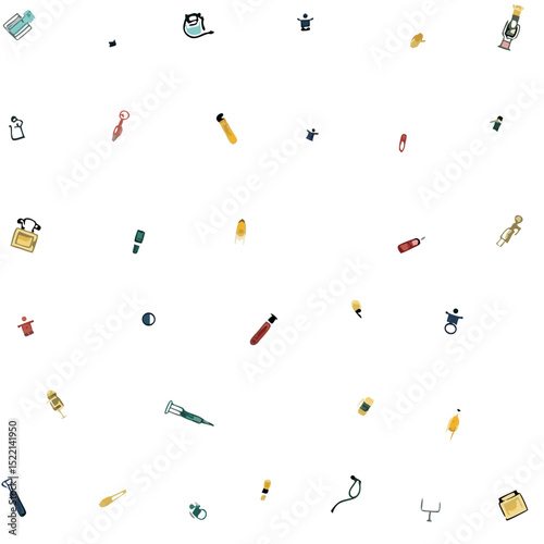 Abstract collection of various colorful small objects against a black background