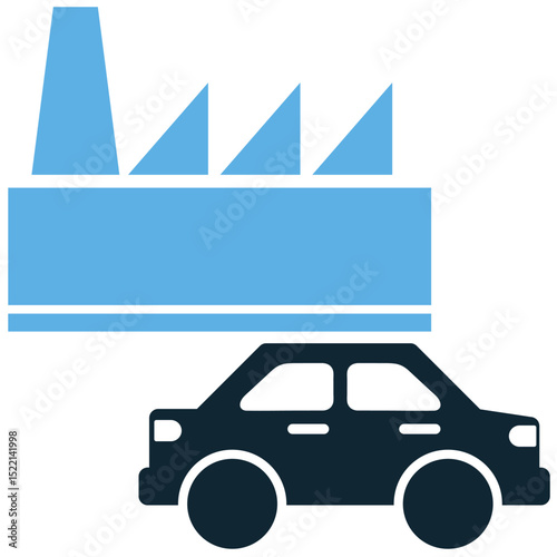 Car industry icon vector for automobile sector, mass production, and transportation business. Ideal for business reports, economy visuals, and auto manufacturing infographics.