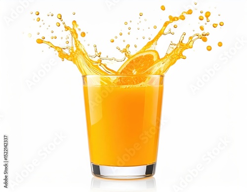 Captivating Splash of Fresh Orange Juice in Motion Isolated on White Background