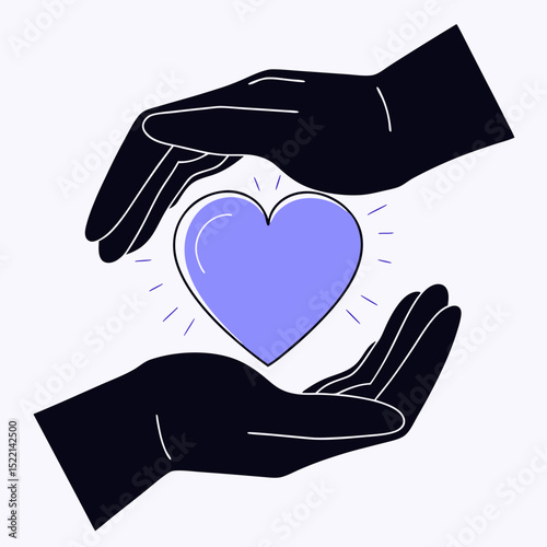 Hands holding a purple heart with radiating light lines