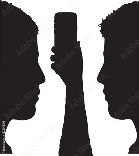 Printsilhouette, men, smartphone, face recognition, mobile phone, face ID, black and white, communication, technology, digital identity, side profile, scanning, biometric, face scan, mobile device, wh